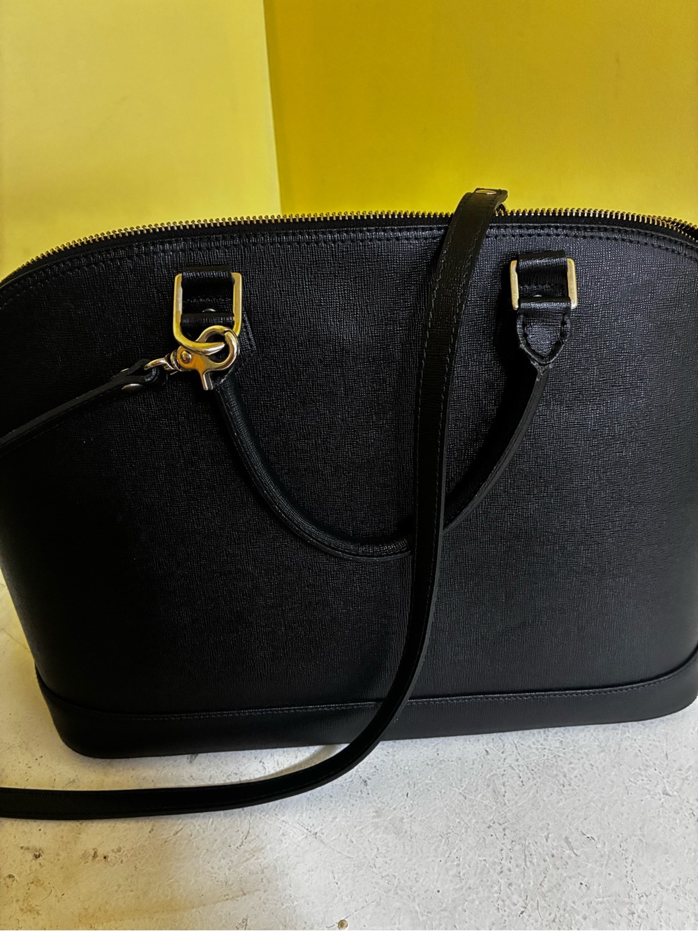 Pulicati Black Satchel with Gold Hardware